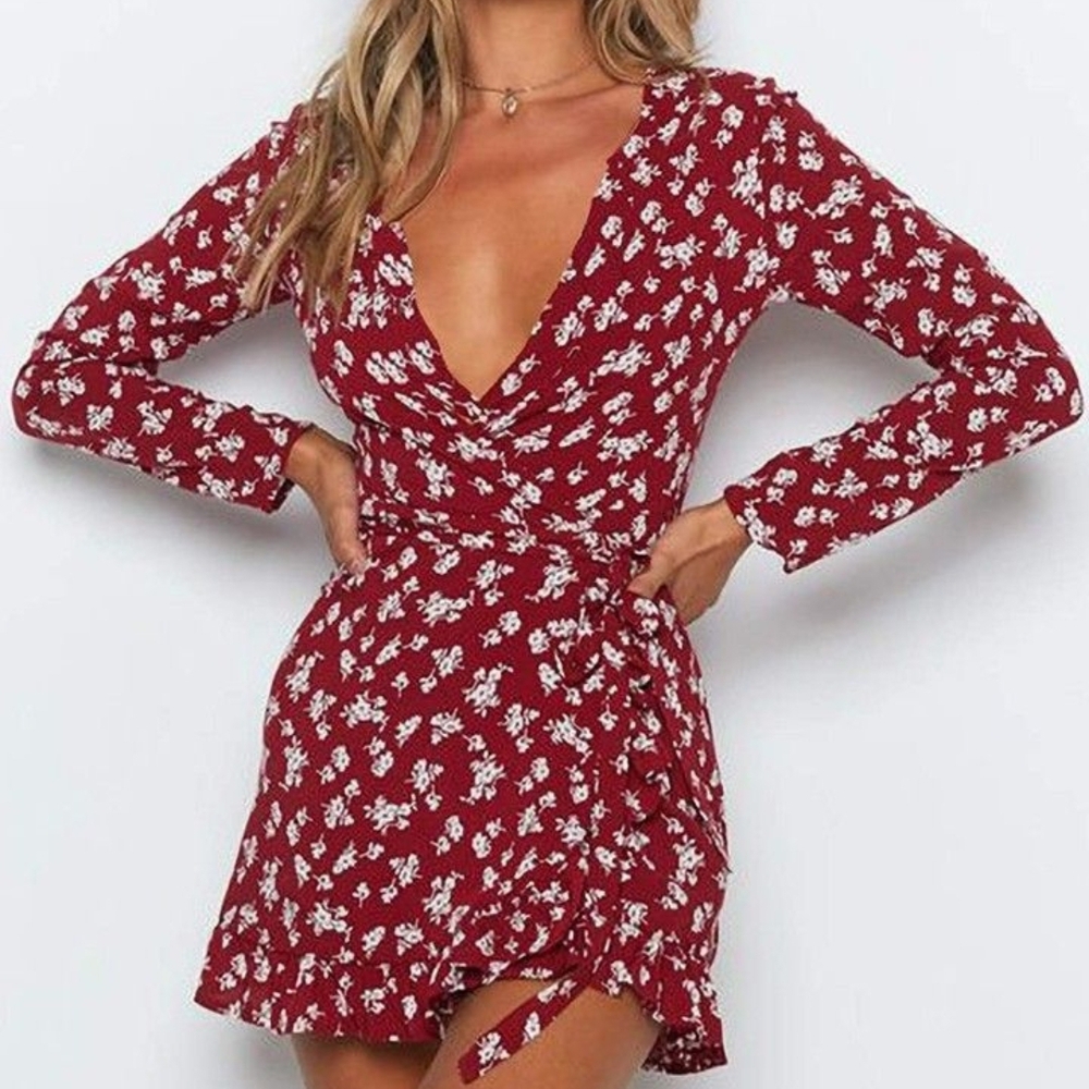 Floral Wrap Dress in Red